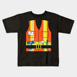 Construction Worker Vest with Tools Kids T-Shirt